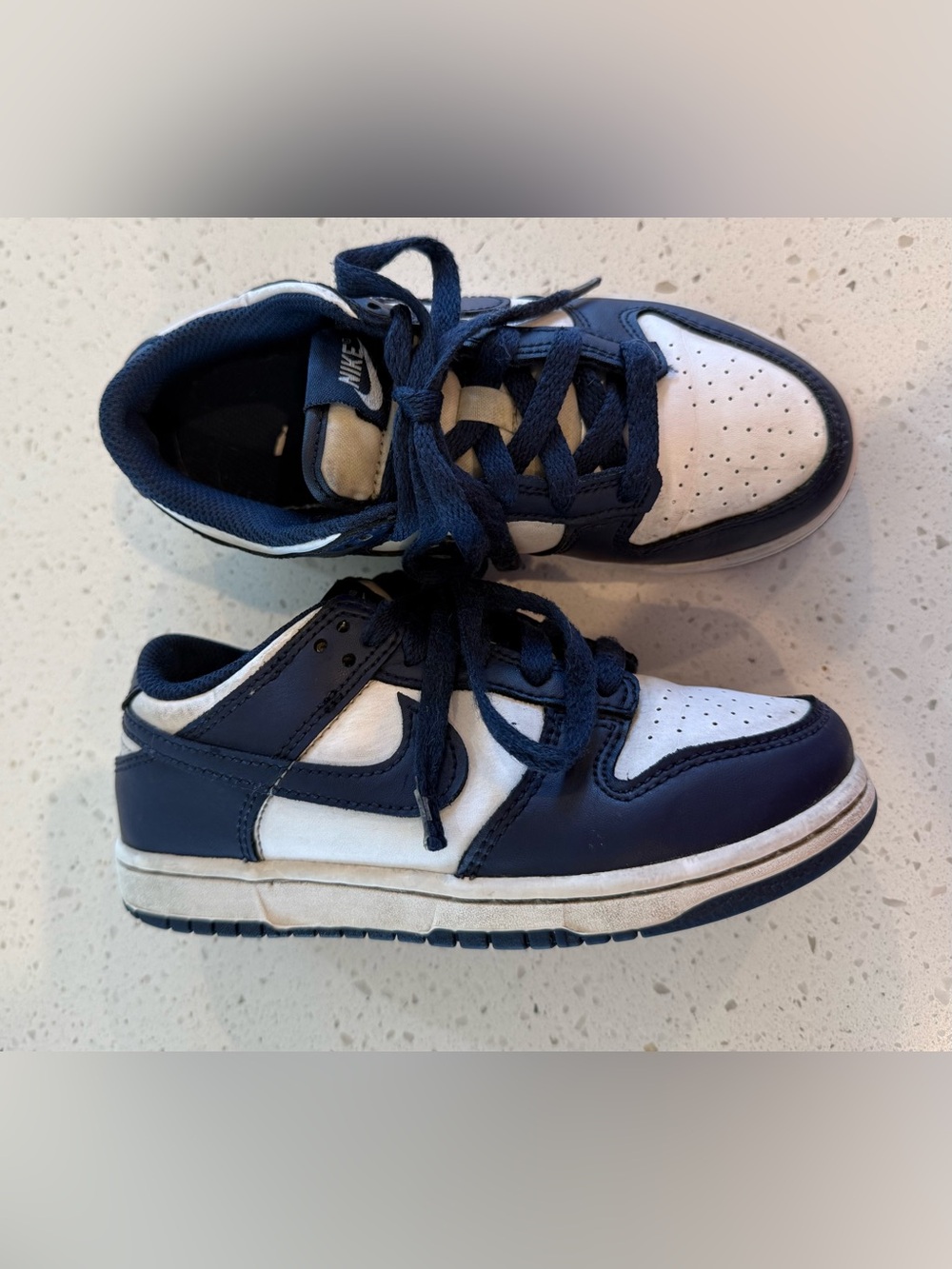 Nike Dunk Low PS Midnight Navy FB9108 116 Size 13 Y Kids Blue White Leather Shoe